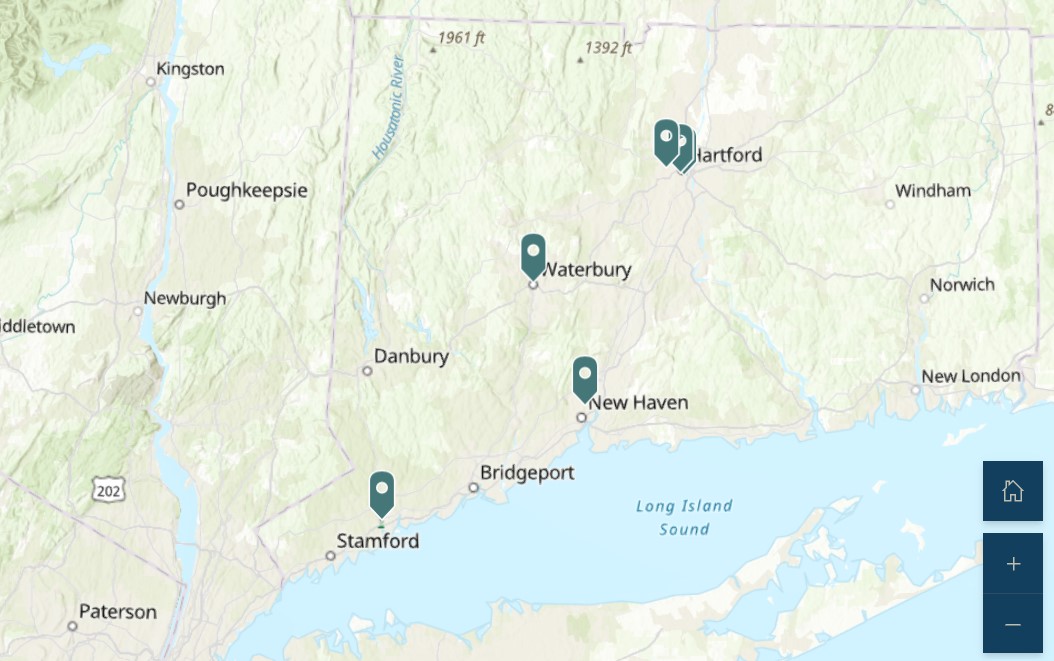 map of connecticut showing major cities