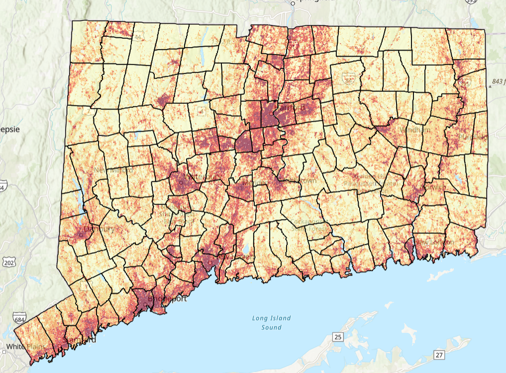 CT map showing the Climate Change Vulnerability Index