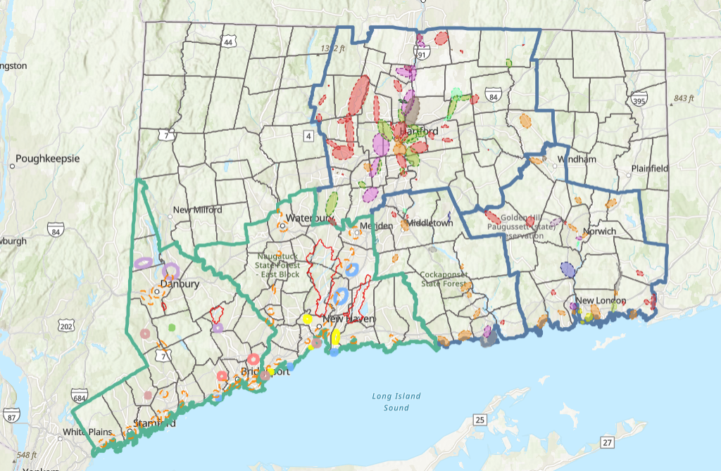 map of CT showing the top Resilience Opportunity Areas across the state