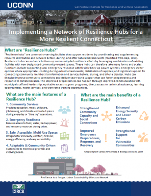 Thumbnail of the Implementing a Network of Resilience Hubs for a More Resilient CT Fact Sheet